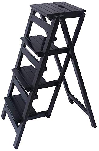 Silla cocina convertible en escalera de pino negra para biblioteca en casa