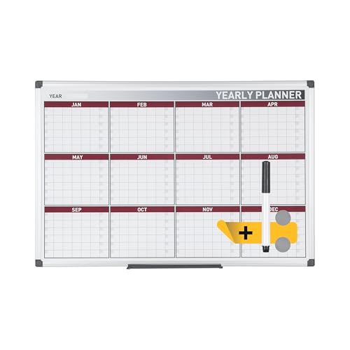 Bi-Office Tableau blanc 90x60 cm Planning annuel magnétique 12 mois