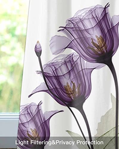 Rainbowday Valance Curtain Elegant Privacy Decorative Rod Pocket Floral Purple Tulip Flower Farm Window Curtain Valance For Kitchen Bathroom Bedroom Sliding Glass Door,1 Panel 54X18 Inch #TOP6
