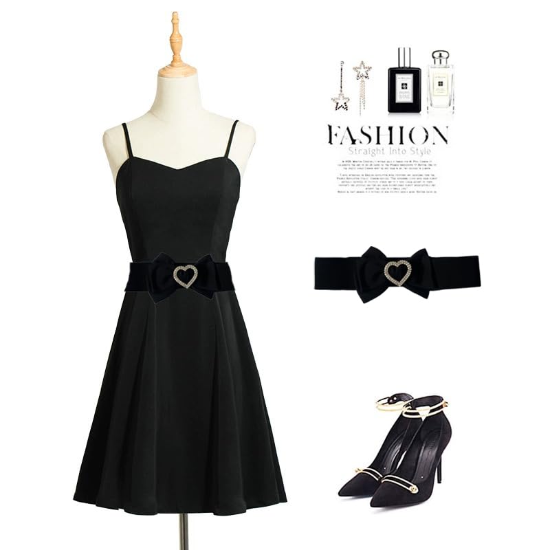 Women's Bow Knot Wide Elastic Waist Belt Stretchy Waistband with Heart-Shaped Rhinestone4