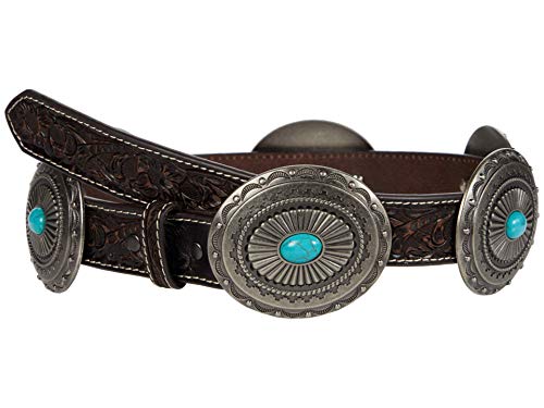Ariat 1 1/4" Pierced Inlay Concho Belt Tan/Turquoise Xl (42" Waist) #TOP8