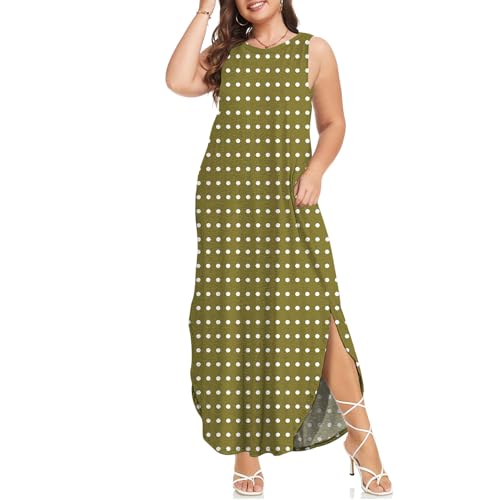 Image of Wolddress Womens 2026 Plus Size Sleeveless Tank Dress Casual Loose Sundress Split Summer Beach Long Maxi Dresses with Pockets