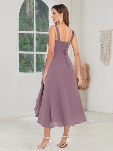 2 Piece Chiffon Mother of The Bride Dresses with Jacket Ruffle Formal Evening Dress4