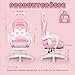Waleaf Gaming Stuhl mit Fußstütze, Ergonomischer Gaming Sessel Cute Bürostuhl mit Katzenpfote Lendenkissen und Katzenohren, Verstellbarer Gamer Stuhl & Gaming Chair für Erwachsene, Rosa