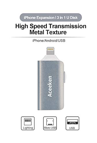 Aceeken 3-in-1 Flash Drive for iPhone,Photo Stick,Lightning Flash Drive External Storage Thumb Drive