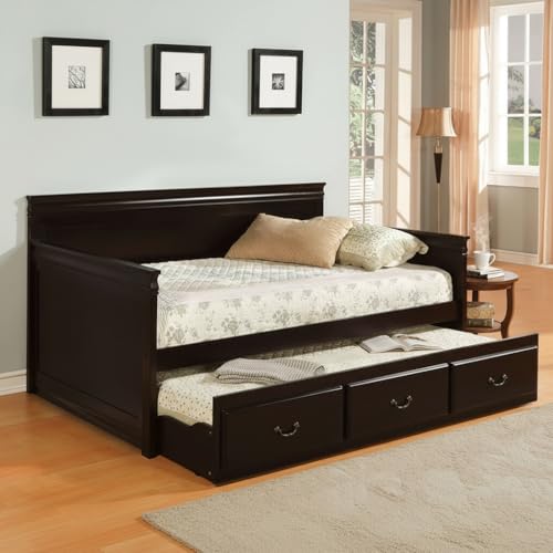 Image of APRODZ Mango Wood Carss Daybed with Trundle Bed for Home | Bed for Bedroom, Espressos Finish