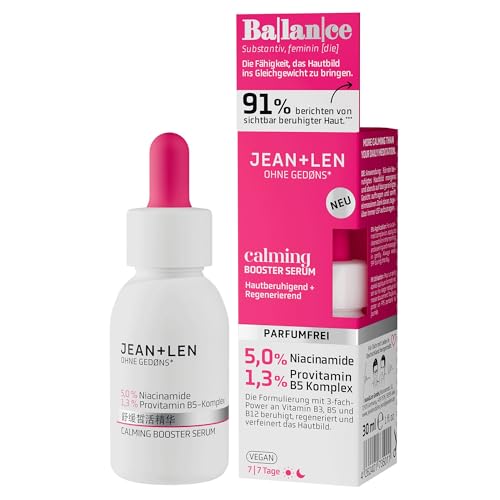Jean & Len Calming Booster Serum, ideal para todos os tipos de pele, proporciona hidratação calmante, garante uma tez mais uniforme, sem fragrância, vegano, 30 ml