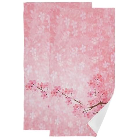 PATINISA Pink Cherry Blossom Hand Towels for Bathroom Set of 2 Soft Absorbent Spring Floral Branch Asian Japanese Style Kitchen Dish Towels Decorative Guest Bathroom Towels for Bath,Face,Hair 14"x28" Cover