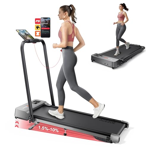 Acezoe 2-in-1 Foldable Treadmill with 3-Level 10% Incline, Walking Pad for Home Small Office, Compact Portable Under Desk Treadmill with Handle,Dual LED Display, APP, SliverGrey, 1%-10% Incline