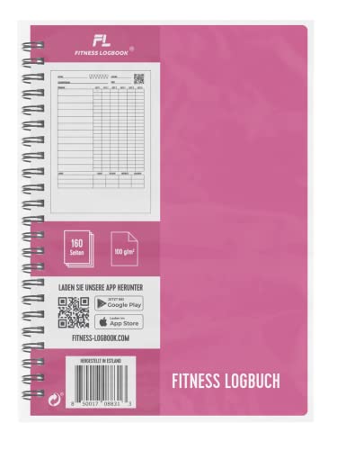 Fitness Logbuch Plastik-Cover Rosa - undatiertes Workout-Tagebuch – A5-Format, dickes Papier, starke Bindung – stilvolles und minimalistisches Trainingstagebuch