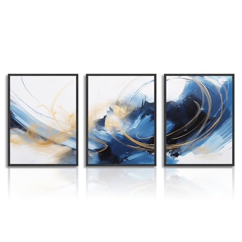 Dazzlewall Posters Decoracion de Pared Linea Abstracta, Decoracion Estetica Azul Negro Dorado, Cuadros Decoracion Salon Dormitorio Modernos Impresiones en Lienzo 30x40 cm Sin Marco Set de 3