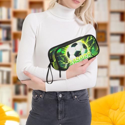Image of ALAZA Custom Soccer Green Large Pencil Case Personalized Name Pen Pouch