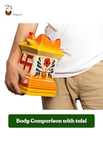 Niyara Ceramic Tulsi Pot – Traditional Plant Holder with Elegant Design (Color- Multicolor Size- 7.5 X 10 inch)