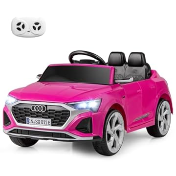 COSTWAY 12V Electric Kids Ride on Car, Licensed Audi Toy Vehicle with Remote Control, LED Headlight, Music, Battery Powered Ride on Gift for Boys Girls (Pink)
