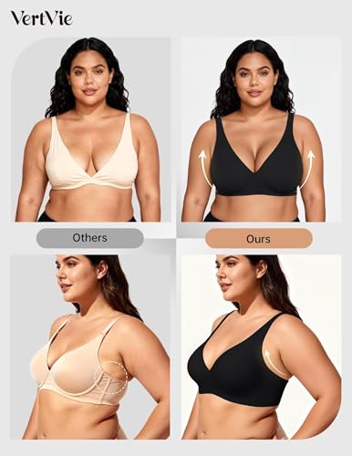 Image of Vertvie Jelly Wireless Bras for Women Push Up Plunge Seamless T-Shirt Bras No Underwire Supportive Full Coverage Bralettes