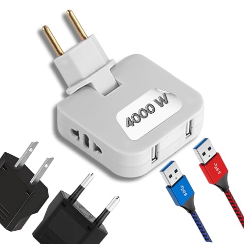 【Pack 1 Y 2】 Ladron enchufes Plano 1 de 3 Tomas y 1 con 2 Salidas USB, 4000W 250V 16A, Enchufe Plano Pared extraplano Giratorio 180º, ladrón Enchufe Plano, Enchufe Multiple Plano, ladron Plano.