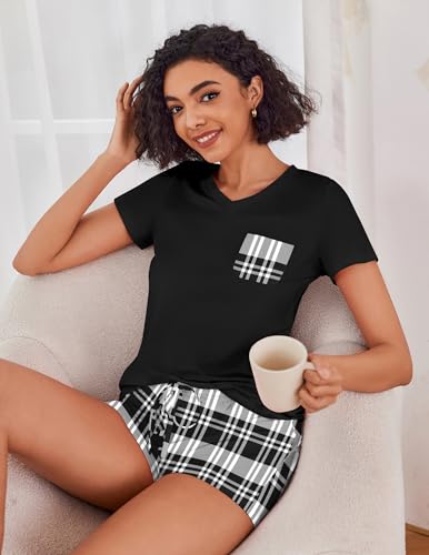 Image of Ekouaer Womens Pajama Sets Short Sleeve Pajamas for Women Sets Soft Lounge Sets Casual V Neck Sleepwear PJS