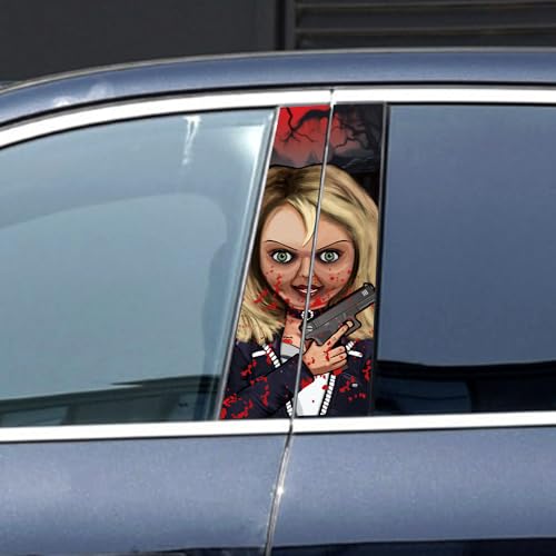 Image of Halloween Cars Body Horror Sticker, Classic Horror Movie Characters Peeking Decal Michael Waterproof Scary Vinyl Stickers for Bumper Car Decals 11in*18.89in (Bloody Girl)