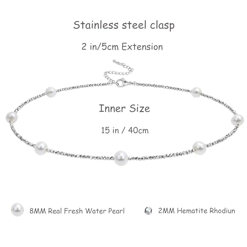 Genuin Real Freshwater Pearl Necklace,Black Peacock Pearl Choker Necklaces for Women,Hematite Gold/Silver Beaded Simple Pearl Necklace,Dainty Adjustable Pearl Jewelry Mother's Valentine Day Gifts4