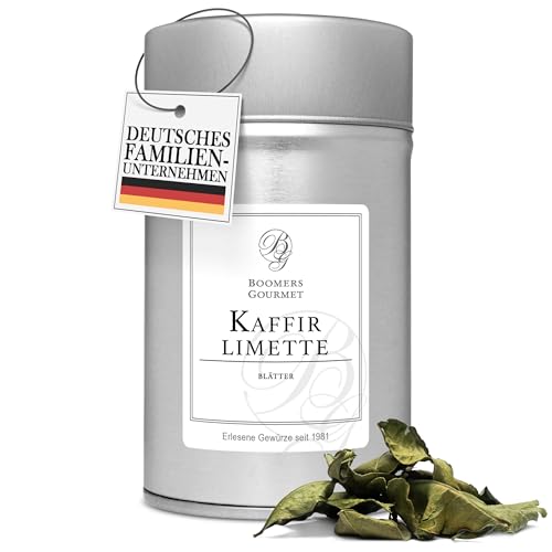 Boomers Gourmet - Kaffir Limetten Blätter getrocknet Kafir Limette Kaffirlimettenblätter Thailändische Limettenblätter Getrocknete Kaffirlimette - Gewürzdose - 6 g