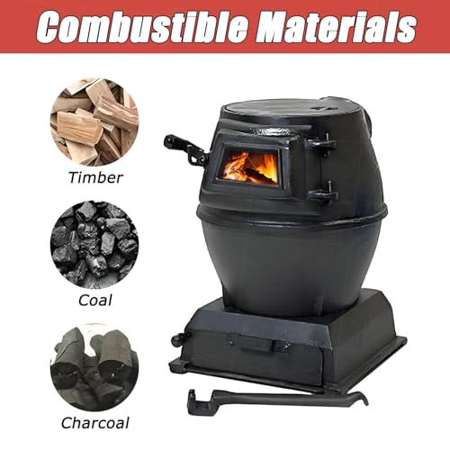 Stufa a legna in ghisa, senza fumo, con finestra di visualizzazione in vetro, per cucinare in interni ed esterni, campeggio, barbecue e patio, piccola