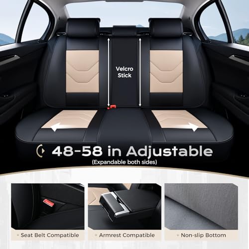Image of Coverado Car Seat Covers Full Set, Leather Seat Cover for Car, Front and Back Seat Covers, Black & Beige Car Seat Protector, Waterproof Car Seat Cushion Automotive Seat Cover Universal for Most Cars