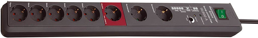 Brennenstuhl Secure-Tec, 6-pin power strip with surge protection and master/slave function (3m cable and switch), colour: anthracite [energy class 0], 1159490936