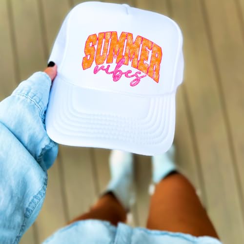 Image of Summer Vibes Graphic Adjustable Cap Women and Teens Classic 5 Panel Mesh Snap Back Trucker Hat