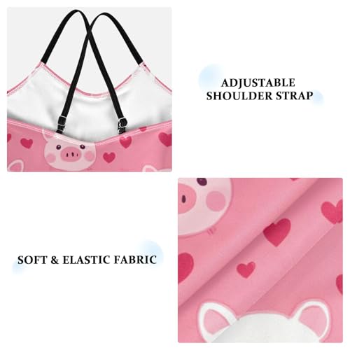 Cute Pig Girls One Piece Swimsuits Pink Hearts Sport Halter Swimwear Beach Bathing Suit 3T3