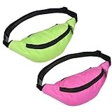 2 Pcs 80s 90s Neon Retro Fanny Pack, Lightweight Vintage Waist Bags Rave Accessories with Adjustable Belt for Holiday Festival Traveling Running Cycling Outdoor Activities - Bright Style