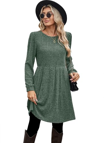 OFEEFAN Fall Dresses for Women 2025 Crew Neck Long Sleeve Knit Sweater Dress3