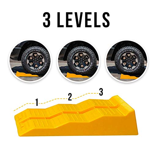 Yellow Leveling Car Ramps – Set of 2 Block Car Ramp, Tri-Leveler, Sturdy Material on Uneven Ground, Universal Fit for Cars Trailer SUV, Stable Ramp/Wheel Chocks Premium Quality, Zento Deals