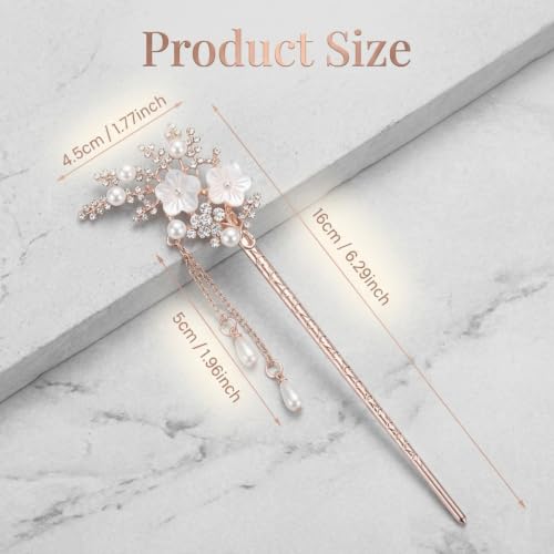 Image of MAYCREATE Hair Stick Floral Metal Pearl Tassel Rhinestone Bun Accessory