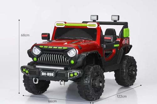 Image of Driving Thar Jeep for Kids 1 to 8 Years | Driving Electric Car Toy Ride on | Loading Capacity of 50 Kg | Music Player | Remote Control & Manual Steering Drive (Red)