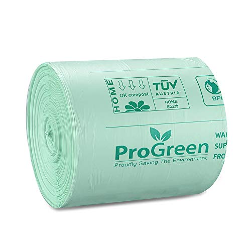 ProGreen 100% Compostable Bags 2.6 Gallon, 300 Count, Extra Thick 0.71 Mil, Small Compost Kitchen Trash Bags, Food Scraps Yard Waste Bags, Compost ASTM D6400 BPI and TUV Austria Certified