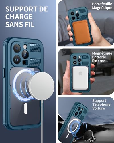 Coque étanche iPhone 15 Pro Max Lanhiem Bleu compatible MagSafe