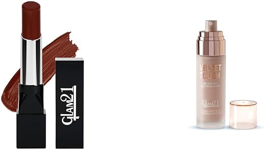 Glam 21 Ultra Velvet Lipstick Long-lasting | Matte finish 2.5gm | Hazel Nut-22 &amp; Velvet Touch Oil Control Silk Foundation|...