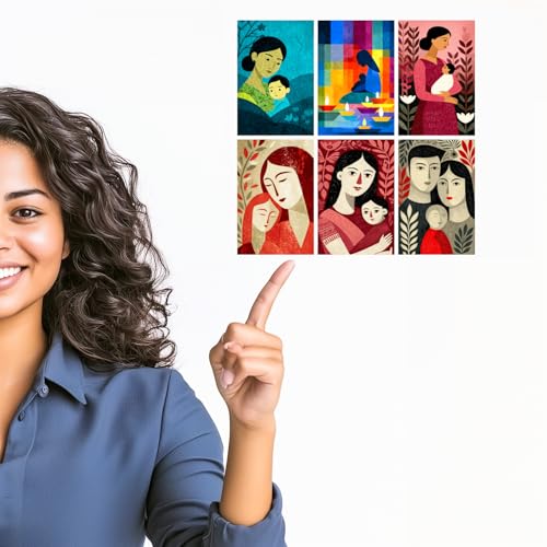 Image of SiddArtify Mother and Child Wall Art Poster Print Set - Modern Family Art for Living Room Bedroom Nursery - Set of 2-4x6 Inch - Board (Pack of 6) - Sticker (Pack of 6)