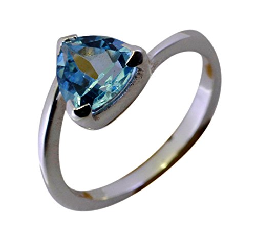Bague de promesse en argent et topaze bleue véritable de style lunette