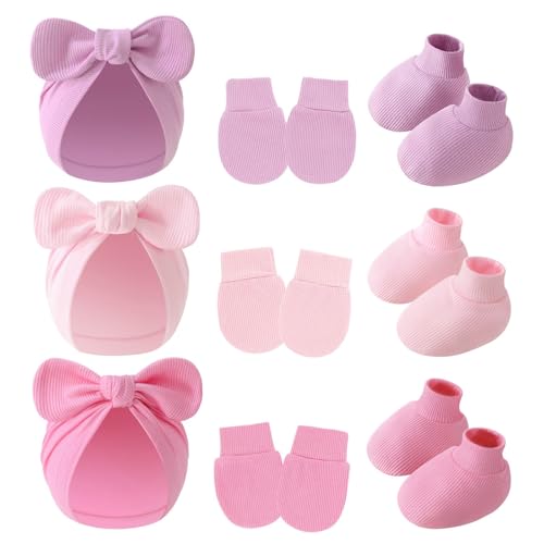 3 in 1 Newborns Hat Mittens Foot Covers Set Soft & Breathable Cotton Anti Scratches Gloves for 0 to 6 Months Baby4