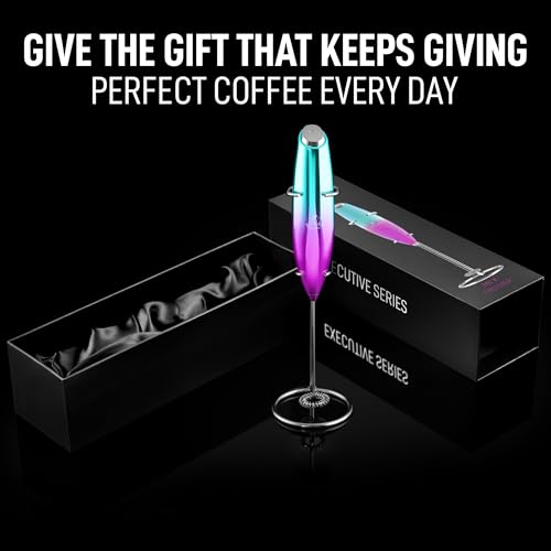 Zulay Kitchen Executive Series Milk Frother Wand - Upgraded & Improved Stand - Ideal Coffee Gift - Coffee Frother Handheld Foam Maker For Lattes - Electric Milk Frother Handheld For Cappuccino