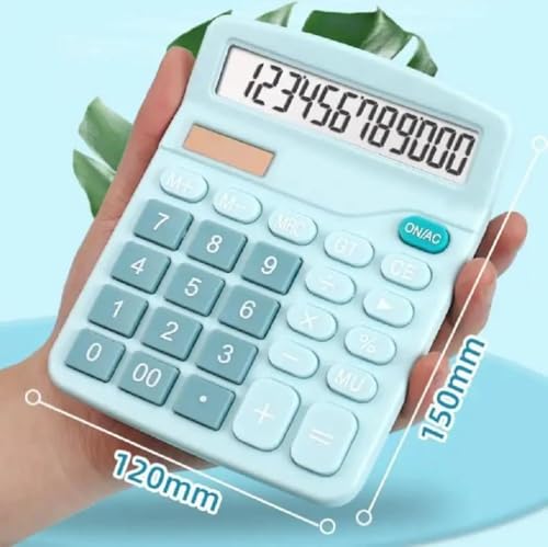 Image of 12-Digit Dual Power Desktop Calculator with Large LCD Display, Big Easy Press Buttons, Solar & Battery Operated, Portable Office & School Basic Calculator for Kids and Parents (Blue)