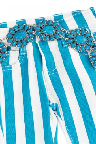 Turquoise Stripe Printed Bootcut Denim Pants.2