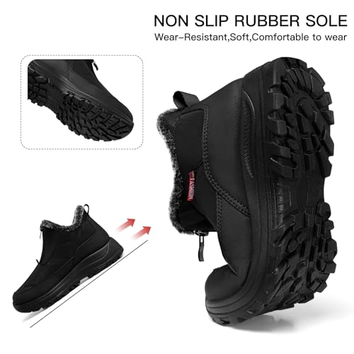 TEMOFON Winter Snow Boots for Women: Waterproof Warm Fur Lined Walking Outdoor Ankle Booties Slip on Snow Shoes Size 5-122