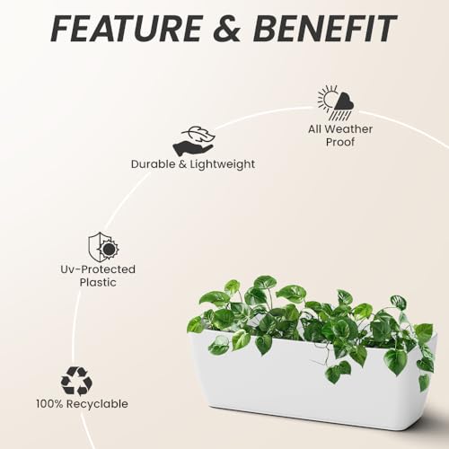 Image of YUCCABE ITALIA SHERA CABI Tray 16 INCH Plastic Flower Tray Pot Unbreakable Rectangular Planter Suitable for Home Garden Seedling Indoor and Outdoor (White, Pack of 6)