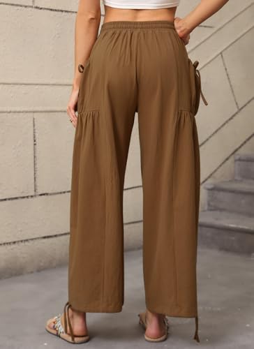 HVT Women's Boho Pants Casual Loose Summer Wide Leg Drawstring High Waist Palazzo Trousers Beach Pants with Pockets3
