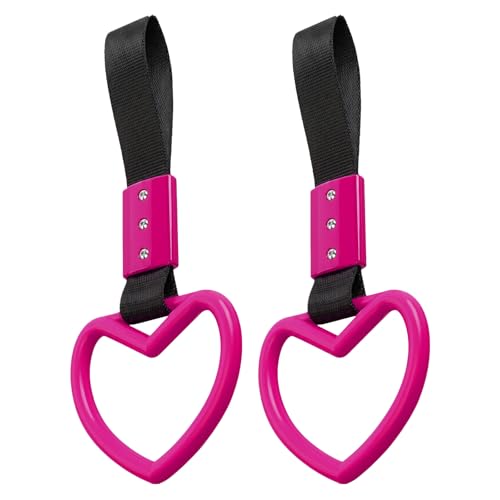 Image of 2PCS Heart Shaped Car Handle Straps, Rear Bumper Warning Keychain Ring for Car Exterior Accessories (Hot Pink)