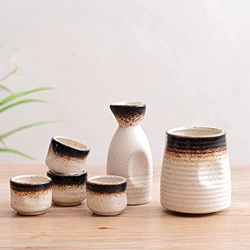 Juego de sake de 6 piezas CHFYIJYHM con calentador tradicional de estilo japonés 5