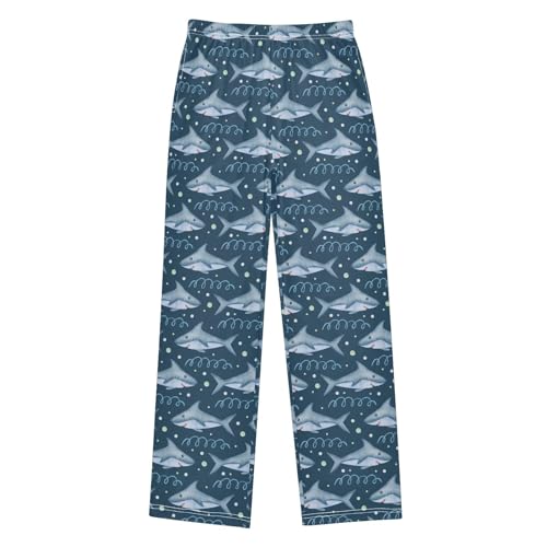 Lovely Shark Print Boys Long Pants Soft Trousers Elastic Waist Kids Lounge Bottoms with Pockets S-XL
