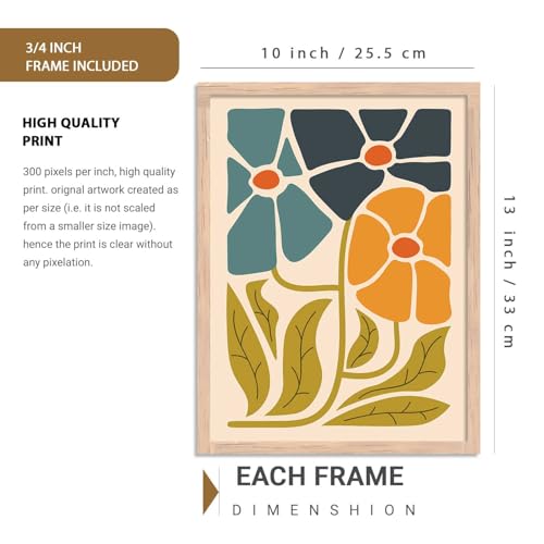 Image of kotart Floral Wall Art Home Decoration Paintings With Frame For Living Room Bed Room Hotel Wall Decor Digital Reprint Set of 6 (10X13 inch)